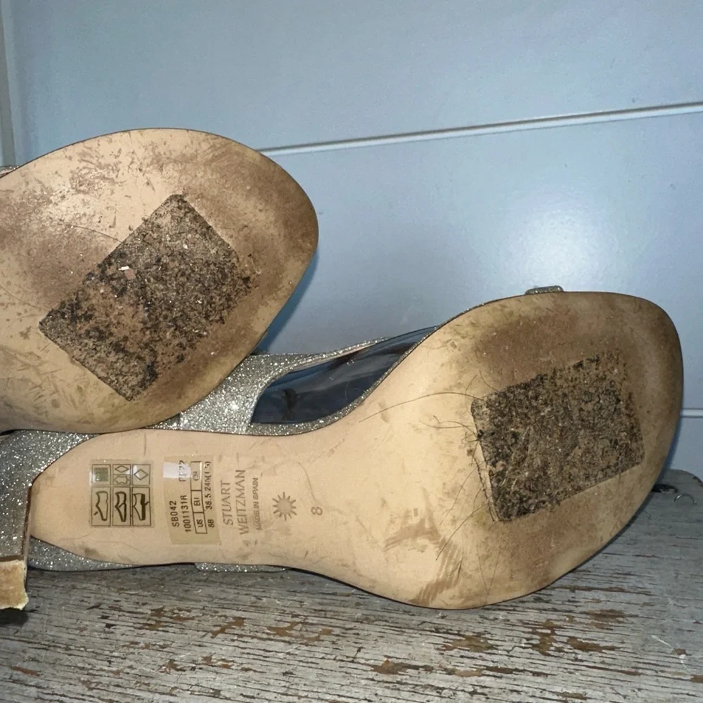 Stuart Weitzman Silver Glitter high heel sandals Align 95 size 8 EUC